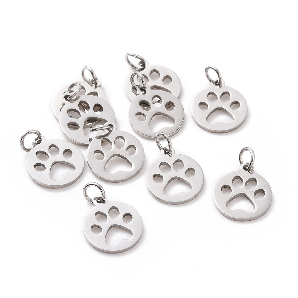 Small Round Paw Print Charm, 14x12mm with Jump Ring