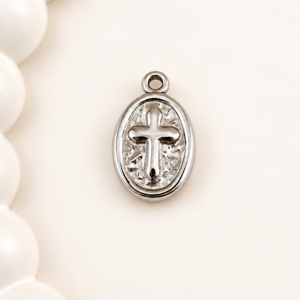 Oval Cross Medallion Charm – 17.5mm