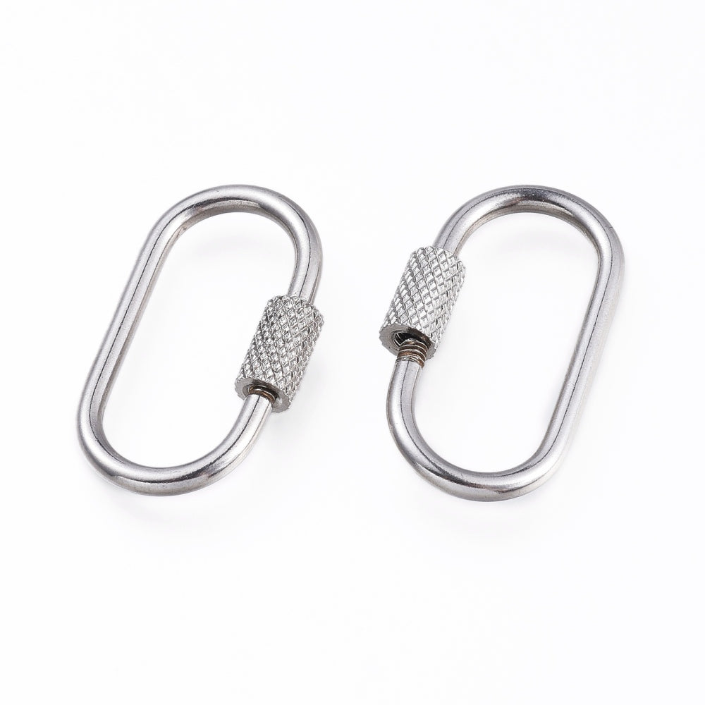 26mm Stainless Steel Oval Textured Screw Carabiner – Gold & Silver Finishes