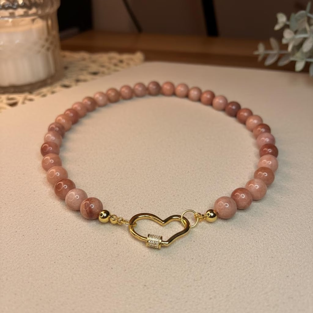 Sunstone Heart Carabiner Necklace