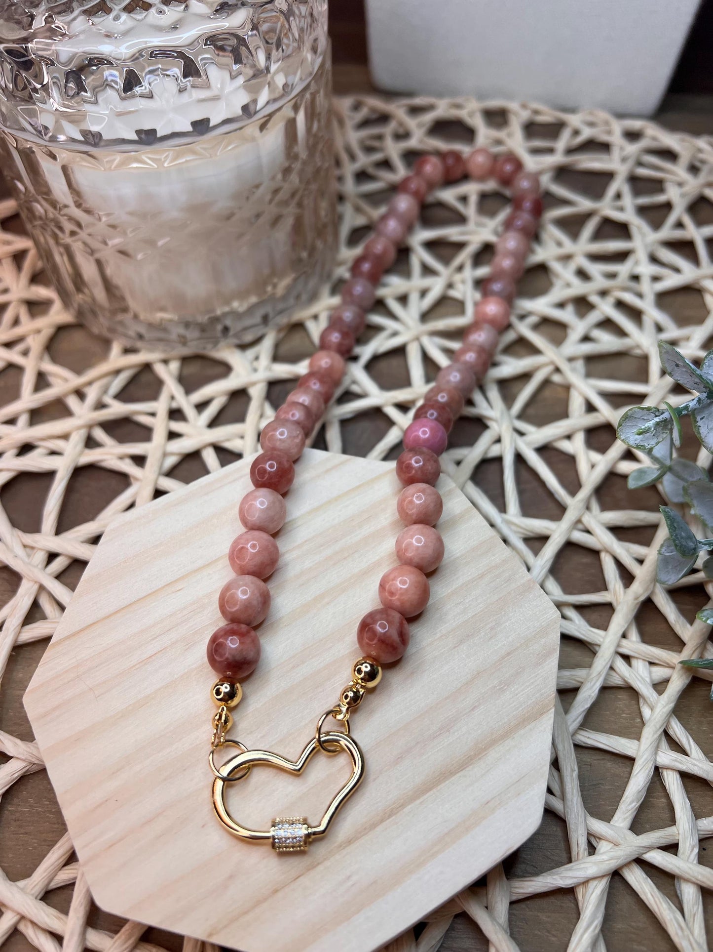 Sunstone Heart Carabiner Necklace