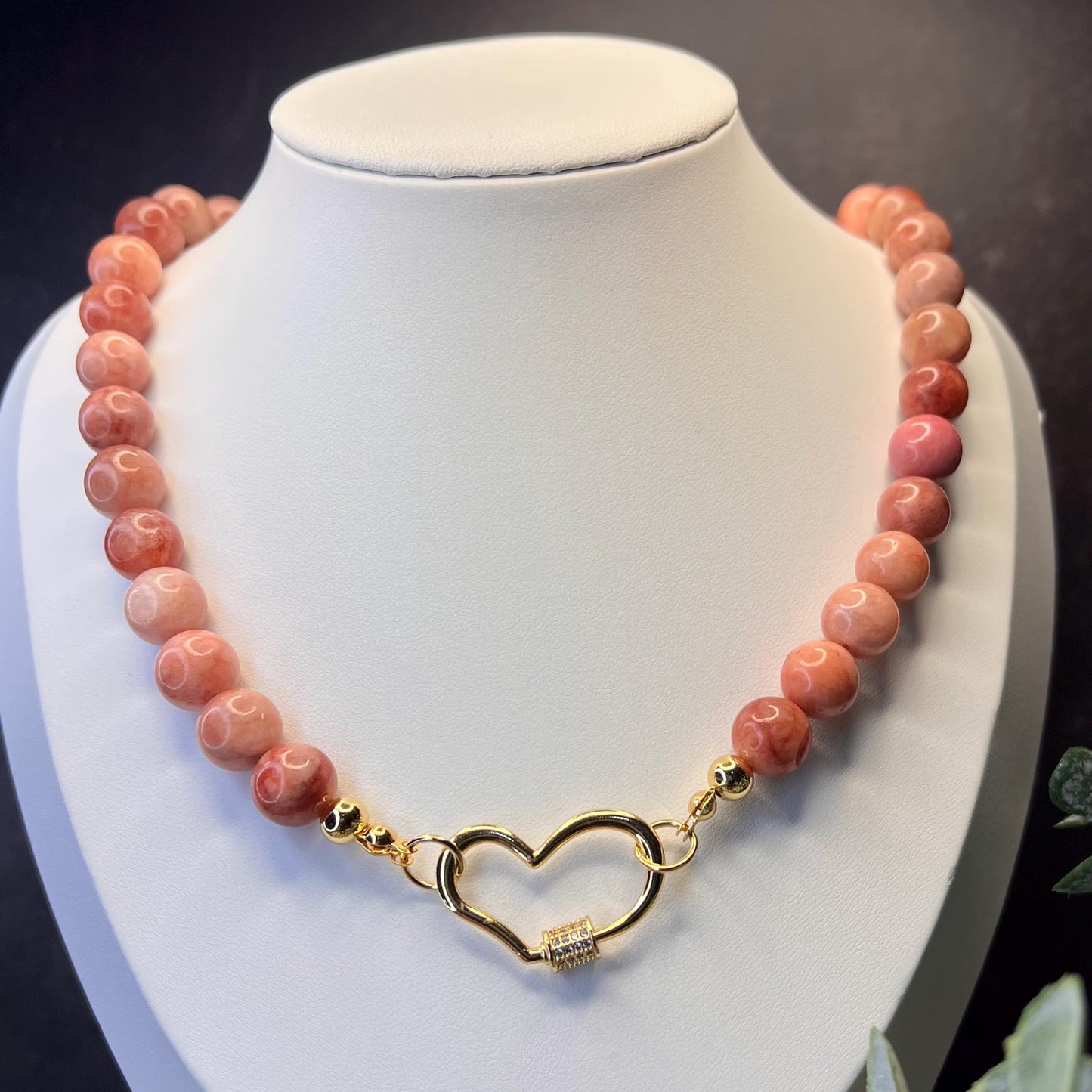 Sunstone Heart Carabiner Necklace