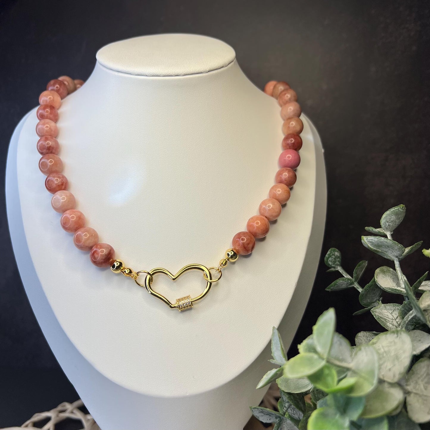 Sunstone Heart Carabiner Necklace