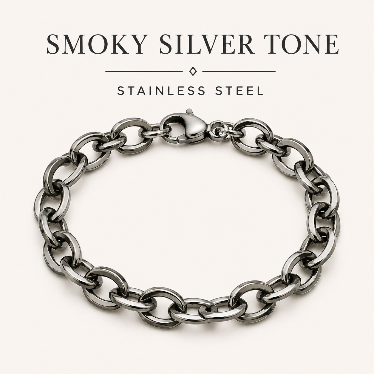 Smoky Silver Oval Statement Chain – 15x10mm (By the Foot)